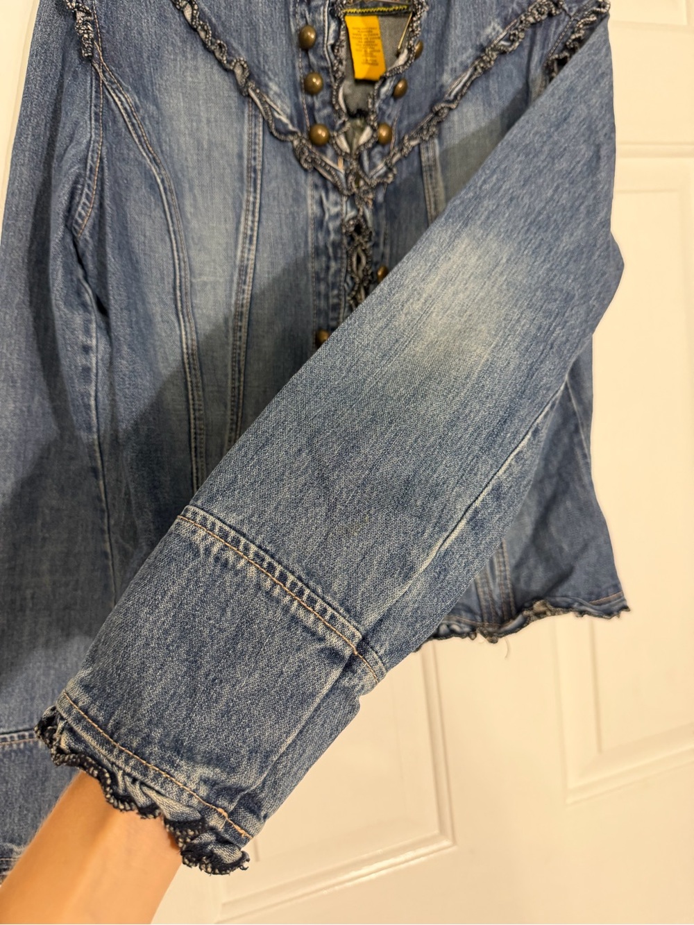 Y2K Western Star Jeans Denim Ruffle-Trim Jacket - Blue - Picture 7 of 7
